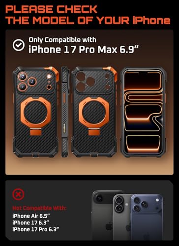Image of SUPCASE for iPhone 17 Pro Max Case with Kickstand (Unicorn Beetle Grip), [Camera Control Cover] [Compatible with MagSafe] [Military-Grade Drop Protection] Heavy Duty Magnetic Phone Case, AramidOG