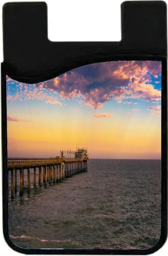 Island Gifting Neoprene Stick-on ID Card Holder for iPhone/Galaxy/Google Android Cases Featuring Image of Sunset Over Old Historic Jetty in Swakopmund Namibia