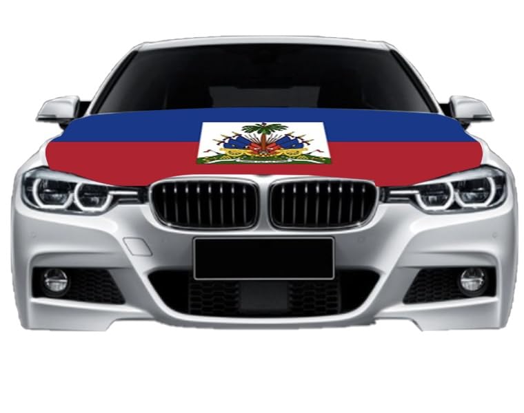 Image of Car Hood Cover Country Flag Hood Cover Durable Weatherproof Universal Fit Car Cover for All Seasons Protection Custom Fit for Cars Trucks SUVs (Haiti)