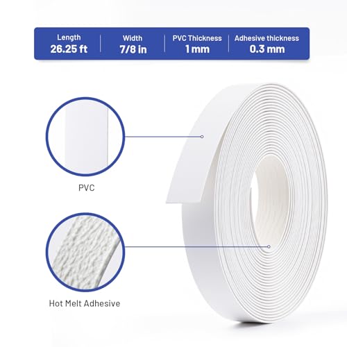 Image of PVC Edge Banding 7 /8 inch x 25ft Veneer Edge Banding White with Hot Melt Adhesive Pre - glued Iron on Edging Tape Trim for Cabinet Plywood Repairs and Furniture Restoration
