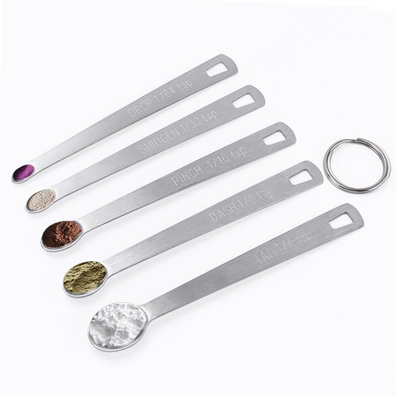 5Pcs Teaspoon Measuring Spoons, 1/4 tsp, 1/8 tsp, 1/16 tsp, 1/32 tsp, 1/64 tsp Metal Measuring Spoons Set, Stainless Steel Cooking Baking Tiny Measuring Spoon for Powders, Spices, Salt