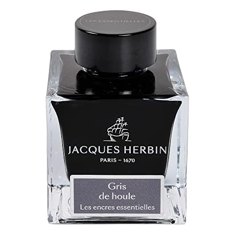 Jacques Herbin - Ref 13108JT - Ink for Fountain Pens & Rollerball Pens - Larmes de Cassis / Tears of Blackcurrant - 50ml Bottle - Jacques Herbin Prestige Collection - Grey-Coloured Ink Cover