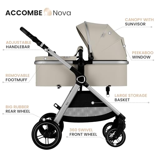 Image of Accombe 2-in-1 Convertible Baby Stroller for Newborn to Toddler | Skin-Friendly Breathable Fabric, All-Terrain Wheels for Smooth Ride, Adjustable Canopy with UPF50+ Protection