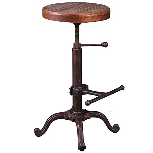 Topower Industrial Retro Vintage Farm Wooden Tractor Stool Kitchen Swivel Height Adjustable Bar Stool (Copper) #TOP10