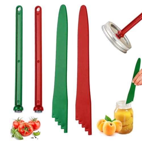 4Pcs Canning Kit-2Pcs Jar Lid Lifter Magnetic Lid Lifter and 2Pcs Canning Bubble Popper Bubble Remover for Canning Supplies Starter Kit Canning Tools-Red&Green