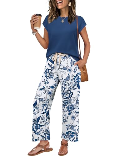 Image of WIHOLL Two Piece Sets for Women Summer Spring Outfits Lounge Sets Beach Vacation Clothes Airport Travel Matching Clothing