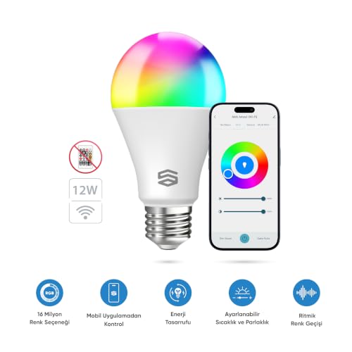 Akıllı Ampul Wifi RGB LED 12W E27 1100 Lümen Yüksek Parlaklık Uygulama Kontrollü