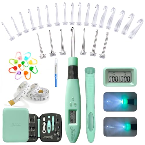 Jeciran 24 in 1 Light Up Crochet Hook Set,Lighted...