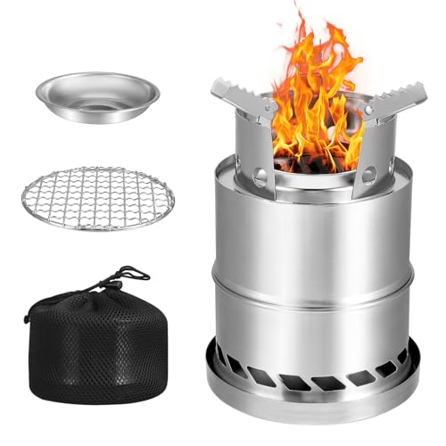 Estufa de leña plegable de acero inoxidable con malla de barbacoa de cuenco de alcohol para excursionismo