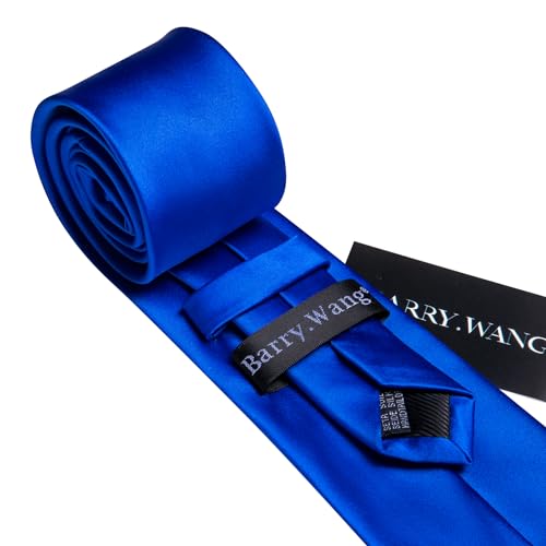 Image of Barry.Wang Plain Men Silk Ties Extra Long Satin Necktie for Wedding Business Handkerchief Cufflinks Set Solid Colors