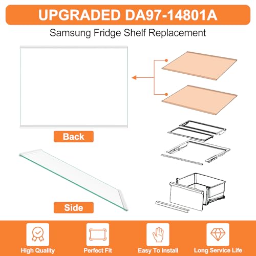 Image of Upgraded DA97-14801A Refrigerator Glass Shelf Compatible with Samsung Fridge Shelf Replacement RH22H9010SR RH22H9010SG Upper Shelves Tempered Glass Samsung Refrigerator Parts Glass Shelves 17.7x13.3