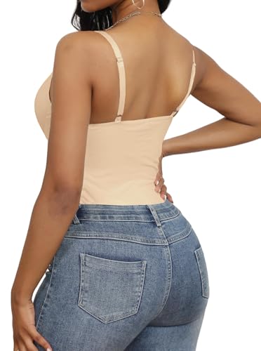 Image of Hilinker Women's V Neck Spaghetti Strap Bodysuit Sexy Sleeveless Camisole Bustier Top