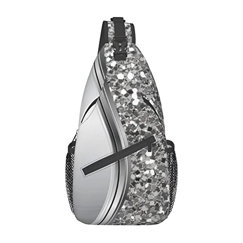 Mvirnsw Silver Faux Glitter Glam Bling Sling Bag Crossbody Backpack Hiking Travel Daypack Chest Bag Lightweight Shoulder Bag For Women Men