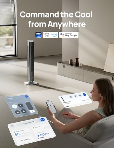 Image of DREO Tower Fan for Bedroom, Standing Oscillating Fan with 40ft Far Airflow, 20dB Quiet, 12 Speeds, 28ft /s Velocity, Smart Control, DC Motor, 42 inch, 90 Oscillation, 4 Modes, 12H Timer, Pilot Pro S