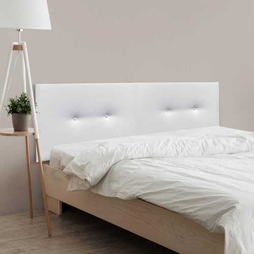 DHOME Cabecero de Polipiel o Tela Acualine Liso con Botones Dual Dividido en 2 Piezas Tapizado de Alta Gama Cabezal Dormitorio (Polipiel Blanco, 180cm Dual (Camas 180/190))
