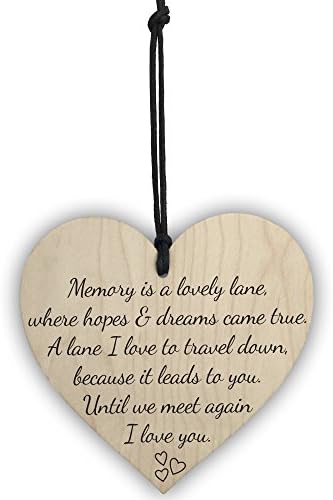 RED OCEAN Memory Is A Lovely Lane Wooden Hanging Heart Memorial Plaque Heaven Love Sign