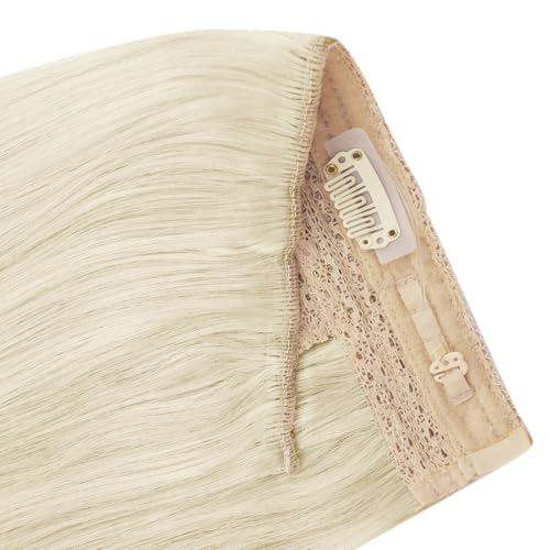 Image of YoungSee 125G Wire Hair Extensions Platinum Blonde Invisible Wire Extensions Thick Remy Hair One Piece Hair Extension for Full Head 16 Inch