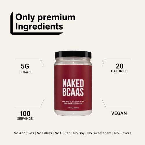 Image of NAKED BCAAs Amino Acids Powder, Only 1 Ingredient, Pure 2:1:1 Formula, Vegan Unflavored Branched Chain Amino Acids, Instantized All Natural BCAA Supplement - 500 Grams, 100 Servings