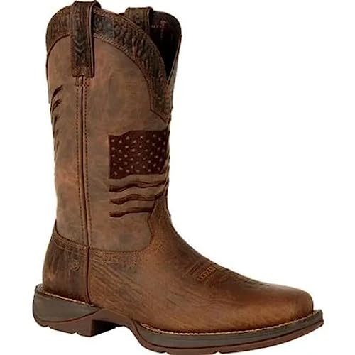 Durango Brown Distressed Flag Embroidery Western Boot Size 8.5(M) #TOP1