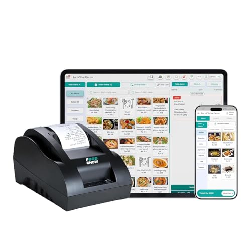 Image of Foochow 2 Inch Bluetooth USB Thermal Receipt Printer + 12 Months Free Software Subscription for Restaurant, Cafe, Shops - Portable POS Billing Machine with New Website, 7 Rolls & QR Code