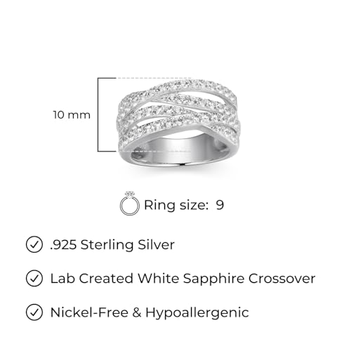MORGAN & PAIGE .925 Sterling Silver 18K Yellow Gold or Rhodium Plated Created White Sapphire Wedding Rings for Women - Elegant Multi Row Sterling Silver Rings Women Crossover Wedding Band, Size 5-93