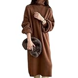 [J-Scott] [ジェイスコット] ワンピース レディース ニット タートルネック ドロップショルダー ボリュームスリーブ ミディ丈 ブラウン JS116-BR-XL