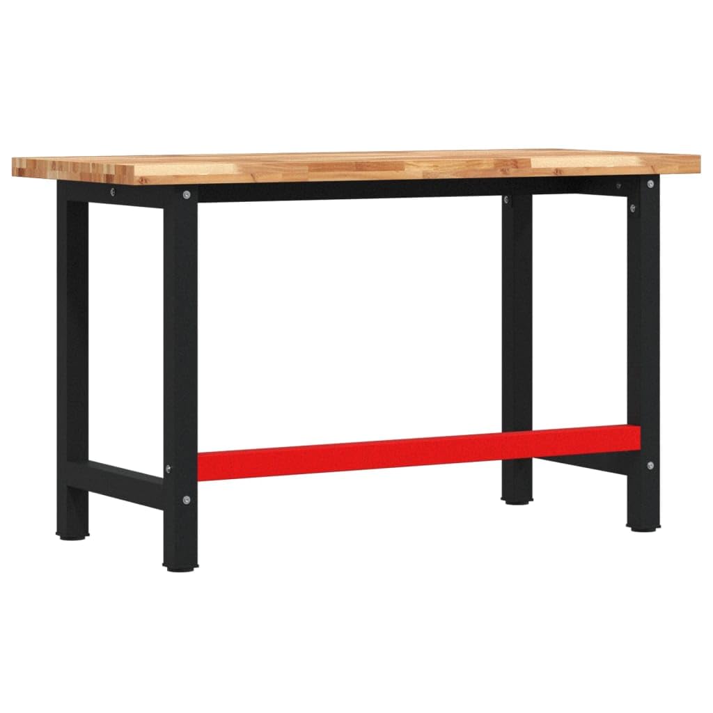 Banco da lavoro in legno di acacia massiccio, 140 x 60 x 83 cm, con struttura in metallo verniciato a polvere, rettangolare, per officina, garage, cantina, sala hobby