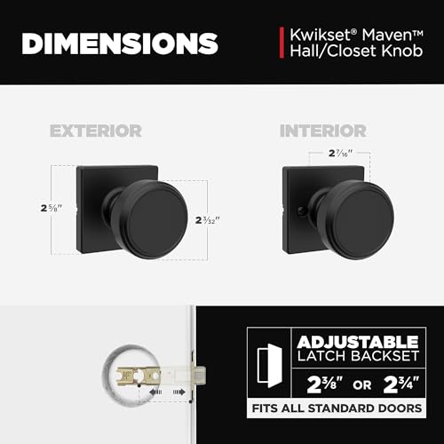 Image of Kwikset Maven Interior Passage Door Knob, Square Handle for Closet and Hallway Doors, Non-Locking Doorknob in Matte Black, with Microban Protection (Pack of 2)