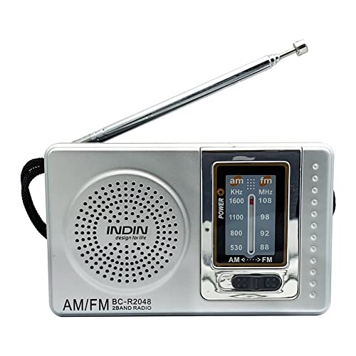 Reinscer Radio portátil telescópica con batería, mini función AM,...