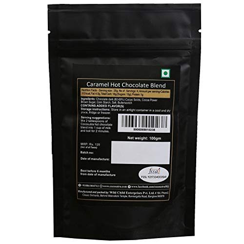 Image of COCOSUTRA Caramel Hot Chocolate Mix | Enjoy hot or cold | 100 g | Gluten Free Drinking Chocolate Powder | No Preservatives | Ready in 2 Minutes | Serves 5 Cups (Pack of 2)