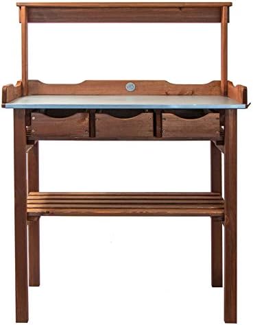 Tavolo Da Lavoro Per Piante Mgc24 | Piano Zincato 78x38 Cm | Legno Di Pino | Con Ripiano E Ganci - Foto 2