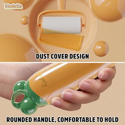 Image of Yindella Lint Remover with Carrot Handle, Protective Cover with Easy-Tear Roller for Clothes, Furniture & Carpet, Pet Fur, Dust, Dirt Removal | 55 Sheets /Roll | 16cm Wide (1 Orange Handle & 1 Roll)