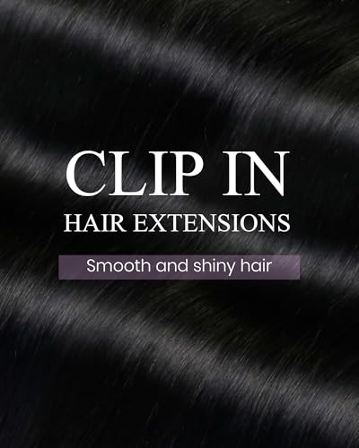 Image of LaaVoo Human Hair Clip In Extensions, Double Weft, 24 Inch | Sleek Jet Black Texture, 120g 7pcs, Clip On Extensions Human Hair, Smooth, Natural Shine