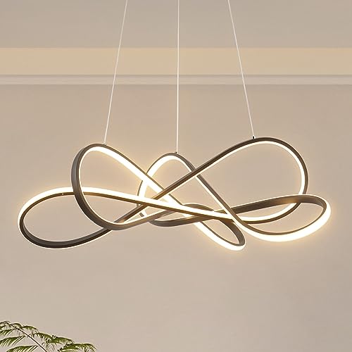 LOFAHS Modern Led Chandelier, Aluminum Black Painted Lighting Fixture, 3-Lights DIY Pendant Light, Smart Dimmable Chandelier with Remote and APP (26 inches 40W, Black Painted)