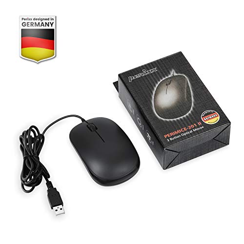 Image of Perixx PERIMICE-201U B, Wired USB Mouse - 3 Button - 800dpi Optical Resolution - Illuminated Wheel - 5 Ft Cable - Black