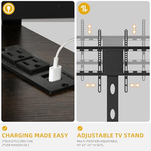 DWVO TV Stand with Mount, Corner TV Stands for Living Room w/Power Outlet, LED Entertainment Center for 70/65/60 inch TV, Height Adjustable TV Console Cabinet, Rustic Brown