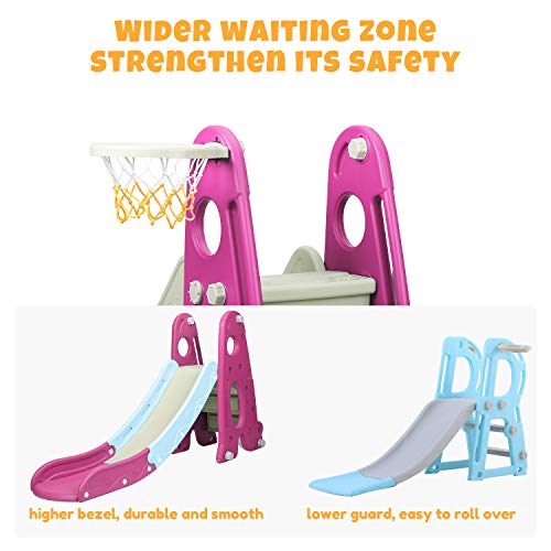 BAHOM 3 in 1 Climber Slides Playset for Boys Girls Indoor and Outdoor Play, Kids Climber with Slide and Swing for Toddlers, Ages 6 Months to 6 Years Old (Rose)