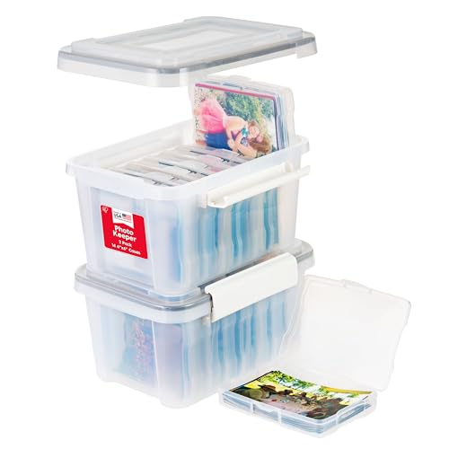 Image of IRIS USA 4 inch x 6 inch |Made in USA| 2-Pack WeatherPro Photo Storage Box and Picture Containers, 7 Inner Cases for Tasks, Stickers, Ephemera, & Flashcards - Clear