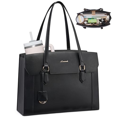 LOVEVOOK Laptop Tote Bag for Women,Computer Work Bag With Large Cup Holder,15.6 Inch Waterproof PU...