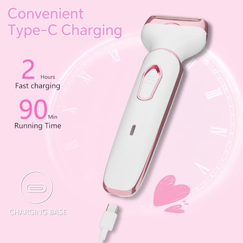 Image of Women's Electric Razor Bikini Trimmer, 4-in-1 Cordless Shaver for Face, Legs, Underarms, Pubic Hair - Wet /Dry Use, Painless Hair Removal