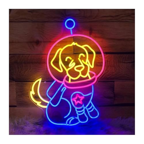 Lampe néon astronaute chien pour créer une ambiance cosmique en chambre d'enfant