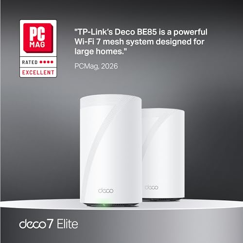 Image of TP-Link Deco 7 Elite BE85 Tri-Band WiFi 7 BE22000 Whole Home Mesh System - 12-Stream 22 Gbps, 2X 10G + 2X 2.5G Ports, Wired Backhaul, 8X High-Gain Antennas, VPN, AI-Roaming, HomeShield (2-Pack)