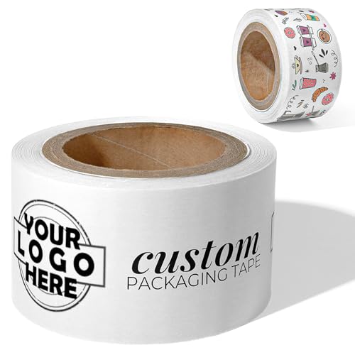 COACO Custom Logo Shipping Tape, Eco-Friendly Custom Water Activated Tape | Reinforced Gummed Paper, Strong Seal Packing Tape for Small Business Branding, White (30')