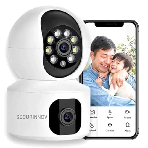 Image of securinnov 5MP Indoor WiFi Smart CCTV Camera for Home | 1080p Full HD | Color Night Vision | Motion Detection | Two Way Audio | Wireless Home Security Camera | Mobile App V380 Pro (Upro Dual Lens)