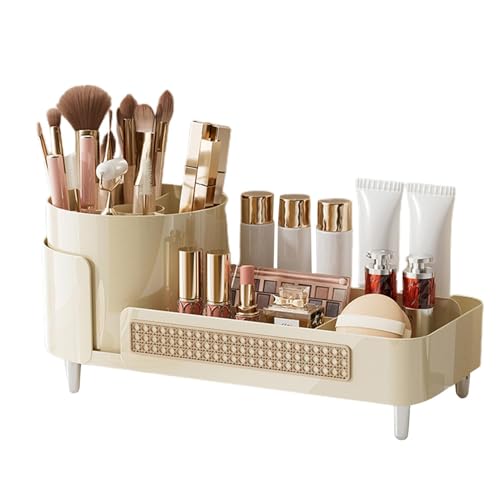 Samuliy Organizador de tocador giratorio, almacenamiento de maquillaje de gran capacidad, organizador de maquillaje y perfume, organizador de cuidado de la piel con múltiples compartimentos para