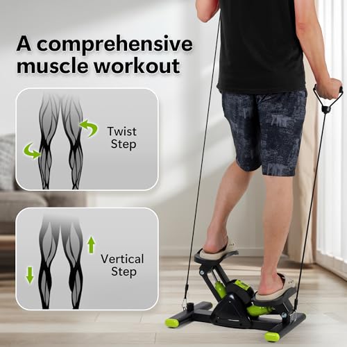Image of Leikefitness Steppers for Exercise Mini Stair Stepper, Cardio Workout Equipment, Twist Stair Stepper with Resistance Bands Up-Down Motion for Full Body Workout Exercise Equipment for Home