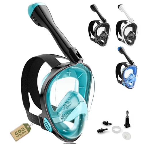 Máscara de snorkel para adultos, máscara de buceo completa – CO₂ segura impermeable y antivaho Máscara de buceo con soporte para cámara – Máscara de buceo con bolsa de transporte y tapones para los