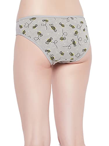 Image of Clovia Women's Cotton Low Waist Bee Print Bikini Panty with Powernet Panels in Grey