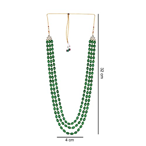 Image of I Jewels 3 Layered Traditional Gold Plated Dulha Green Moti Mala with Beaded Maharaja Haar /Groom Necklace For Men(MLP46)