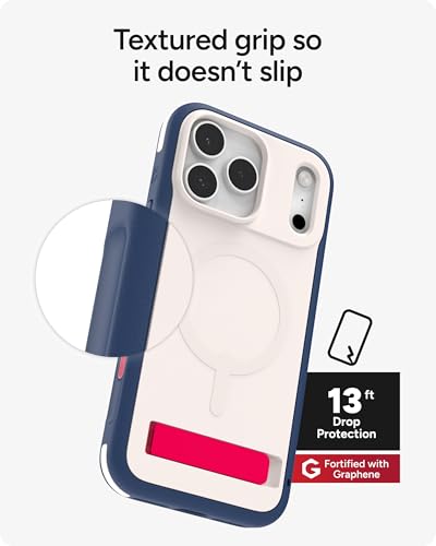 Image of ZAGG Sedona Snap Case with Kickstand for iPhone 17 Pro Max - Red Light & Blue, Drop Protection (13ft /4m), Multi-Layer Protection, with Camera Button, MagSafe Phone Case with Impact-Absorbing Bumpers